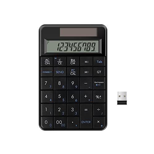 電卓&無線テンキー in1 ワイヤレス数字キーボード Bレシーバー付き 9キ 小型 太陽光発電電卓 10桁 多機能ナンバーパッド P/apto