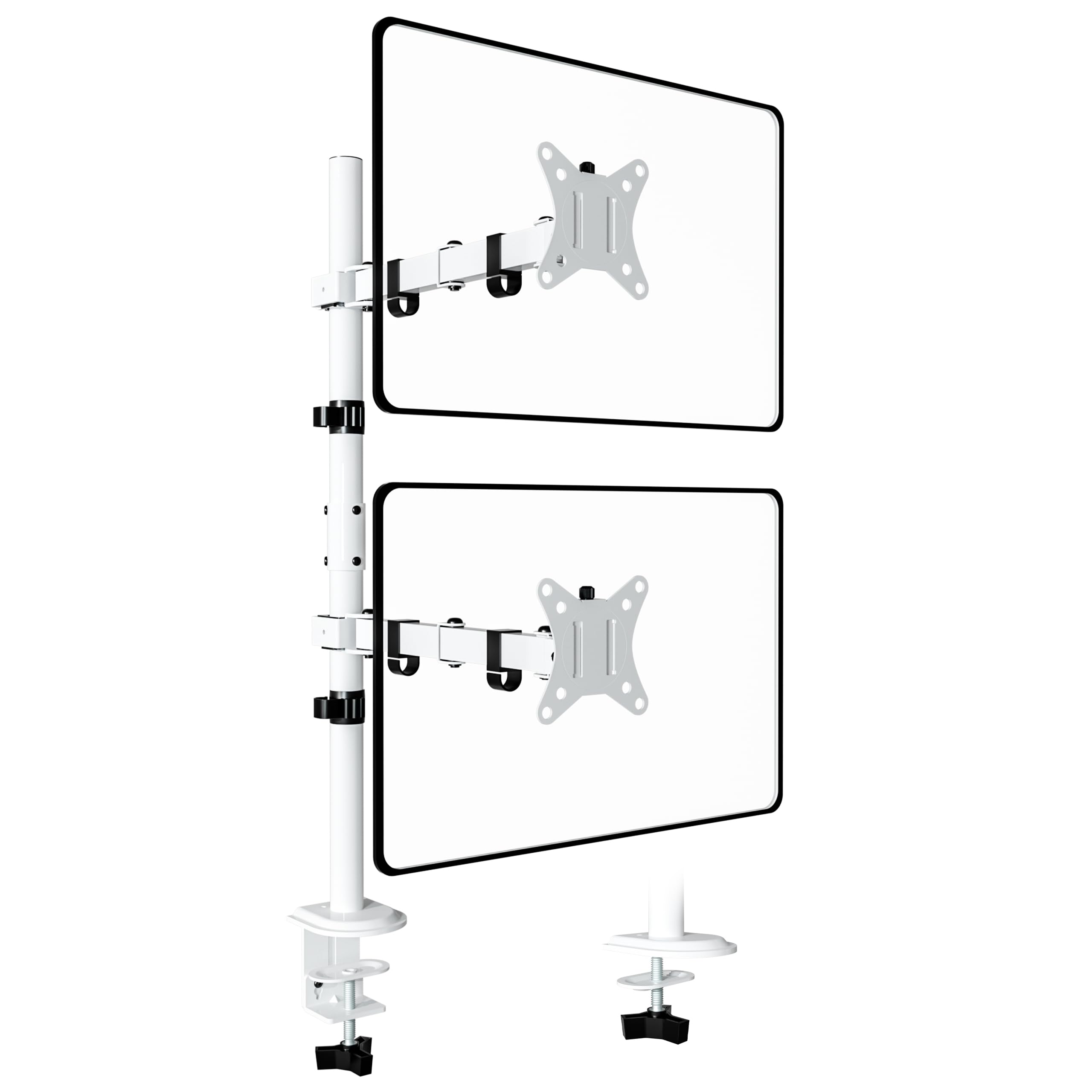 ORDF モニターアーム 縦 上下 画面 デュアル ロングポール 水平可動 クランプ式 3インチ対応 耐荷重8KG 白 ホワイト
