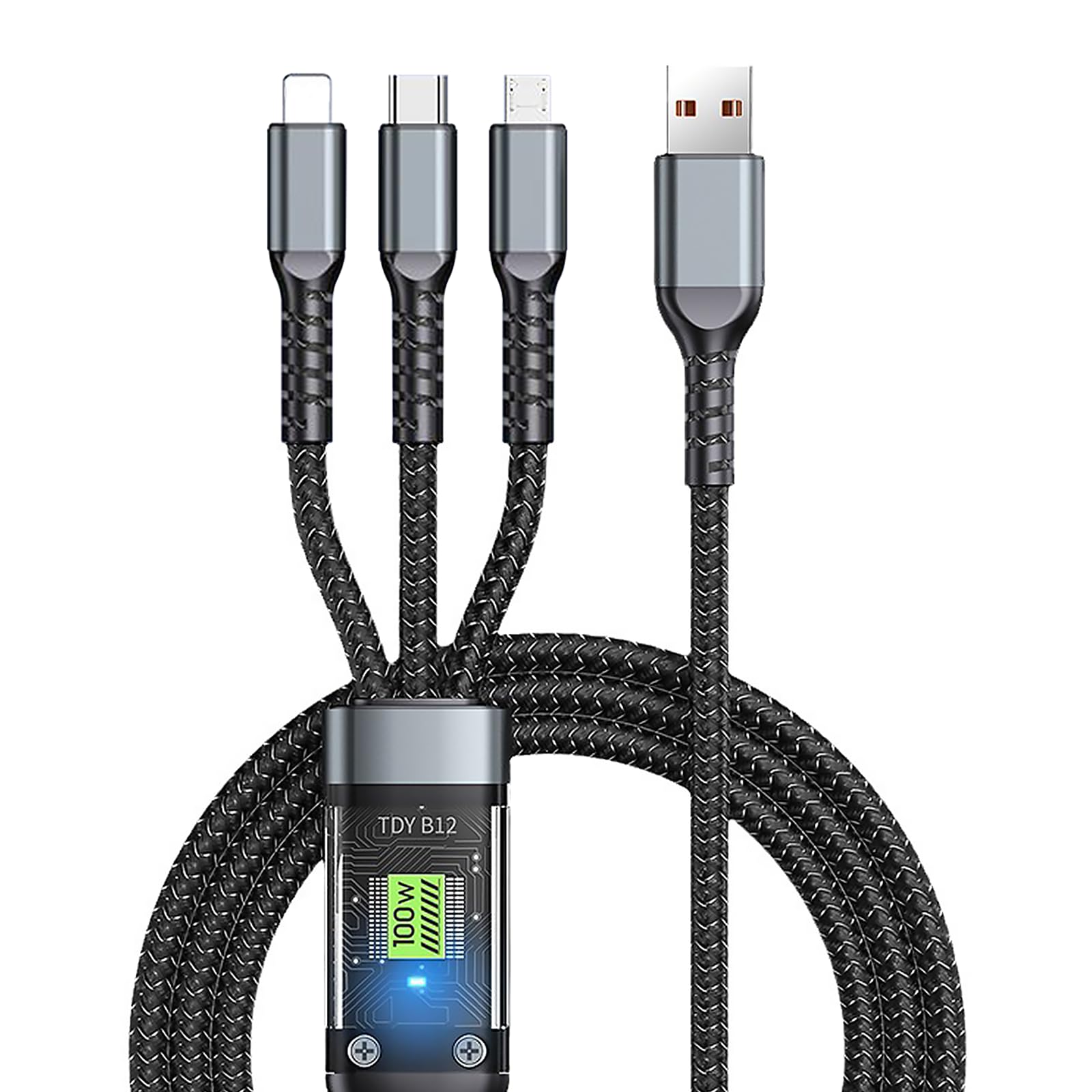 3in1 充電ケーブル PD100MAX急速充電 1.M 3台同時給電可能 高速データ転送 充電コード P/YPE/Micro bケーブル 一本