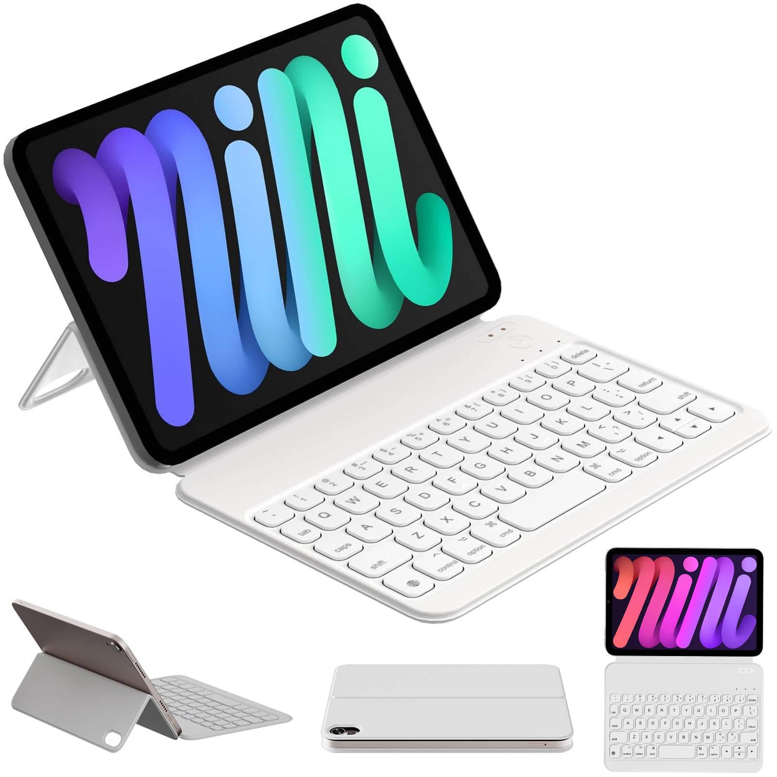対応iPad mini 6 キーボード付きケース、多角度調整、マグネットバックパネル、ショートカットキーの組み合わせ、超軽量、tooth、英語配