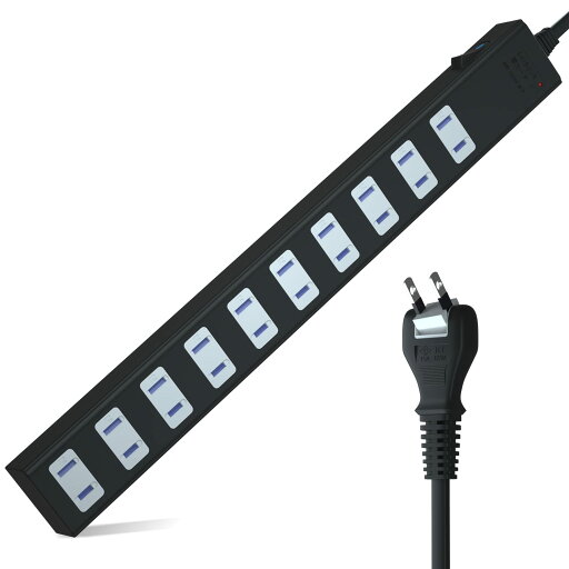AYBOUR 電源タップ マグネット 強力 10個口 雷サージ付 ホコリシャッター付 延長コード 一括スイッチ P済 3m ブラック AYBOUR 電源タップ マグネット 強力 10個口 雷サージ付 ホコリシャッター付 延長コード 一括スイッチ P済 3m ブラック