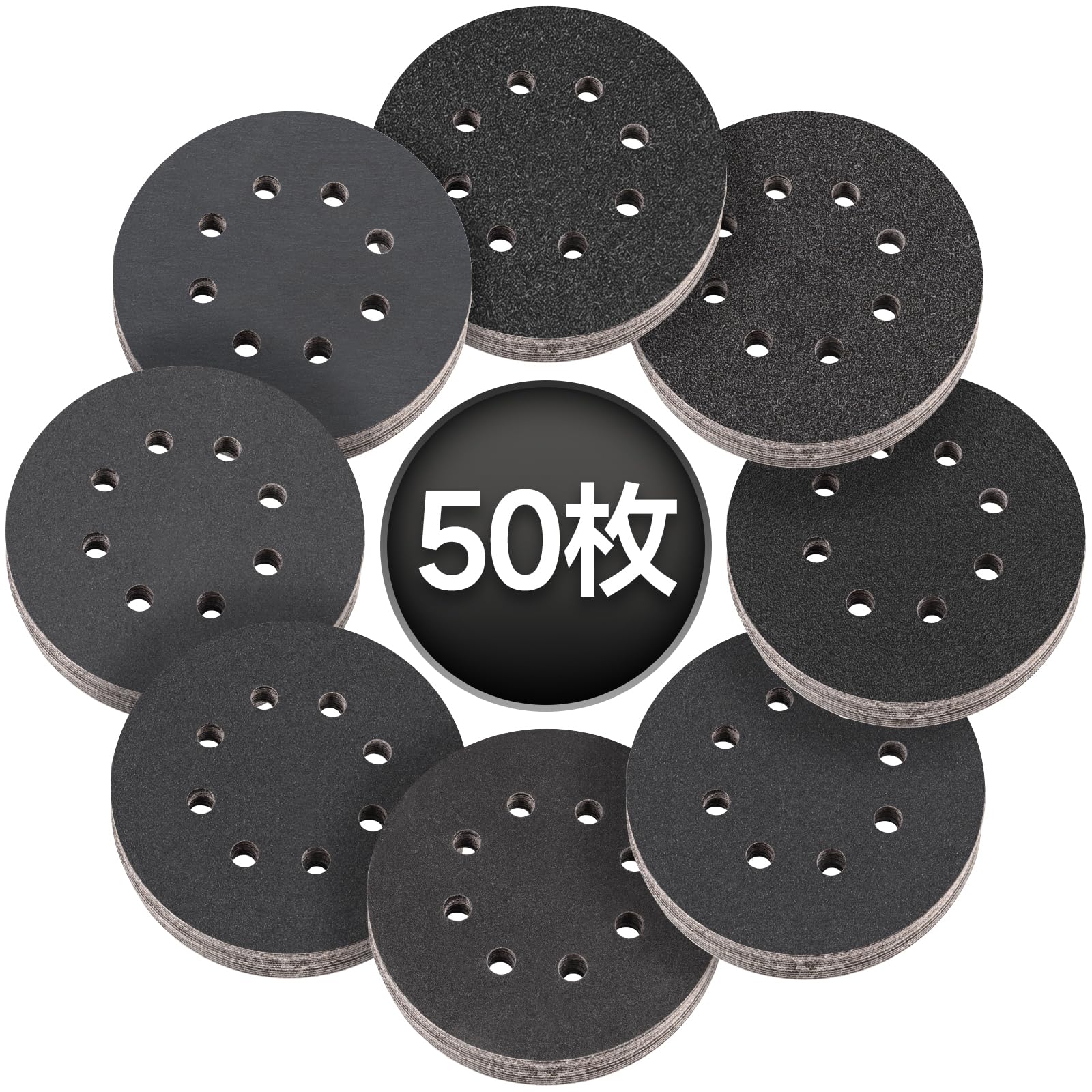EBREAM サンディングディスク 15mm 50枚 80番 ディスクペーパー 8穴 丸型 サンダーペーパー セット 耐水サンドペーパー 電動