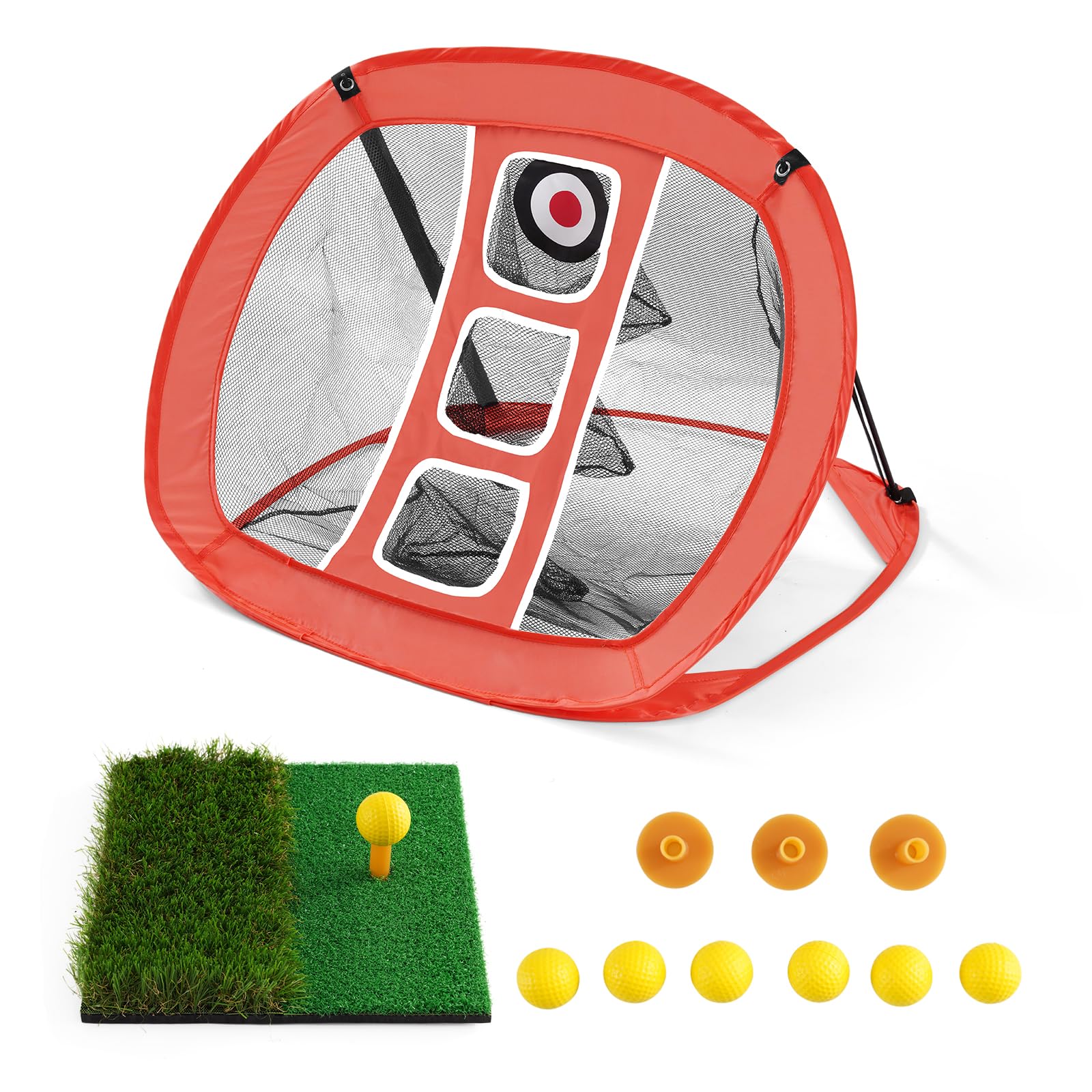 ゴルフ練習ネット アプローチネット スイング練習ネット ゴルフターゲット 組立簡単 収納袋付き 軽便 4点セット（ネット×1 マット×1 ティー