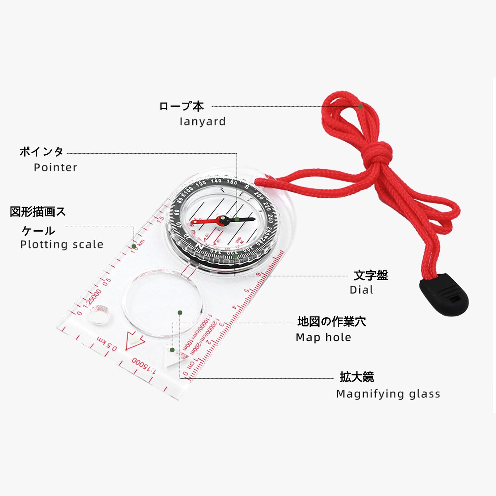 コンパス 方位磁石 方位磁針 羅針盤 ルーペ付 登山 ハイキング用品 アウトドア 活動 防災用品 軽量 ストラップ付き nikkori-10070913 nikkori store サンプル画像3