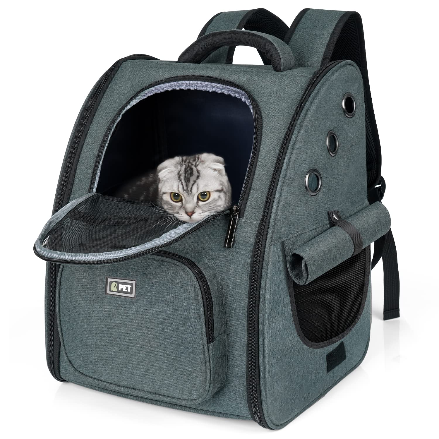 Tresbro 最新型 犬 猫 リュック カーテン付きの ペットキャリー 折り畳み式 きゃりーバッグ 小型犬・小動物用 旅行/通院/災害避難に最