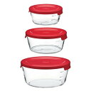 HAROハリオ耐熱ガラス製保存容器 丸 S/M/L レッド 食洗器 MST3018R 3個セット