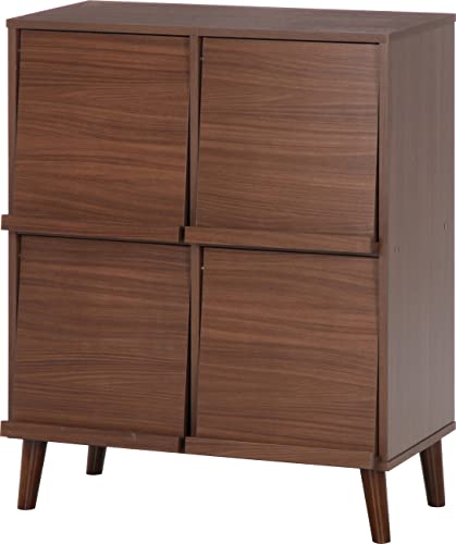 ディスプレイラック リビング収納 4マス 幅79×奥行45×高さ98c ブラウン マガジンラック フラップ扉 ア..