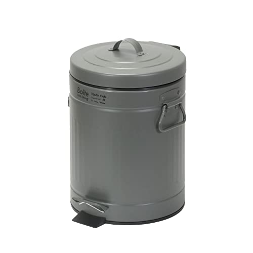 Dustbins - ベストコ ゴミ箱 ふた付き 5L ペダル式 静音設計 丸型 カーキ NQ0192 Boite トラッシュカン
