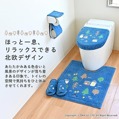 オカA ナタルシーナリー トイレフタカバー ドレニモタイプ兼用タイプ ネイビー 北欧 かわいい うさぎ リラックス