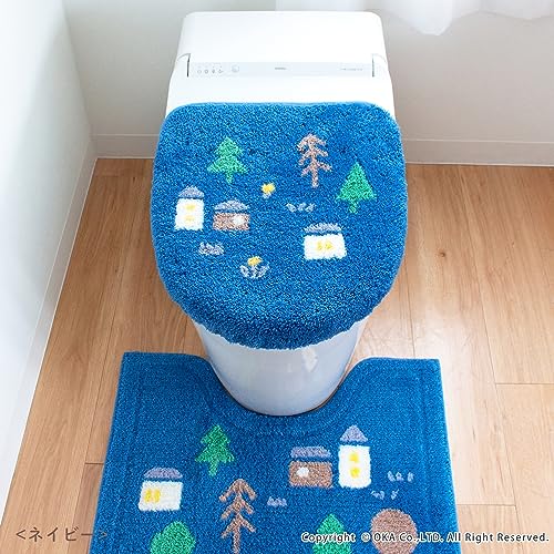 オカA ナタルシーナリー トイレフタカバー ドレニモタイプ兼用タイプ ネイビー 北欧 かわいい うさぎ リラックス