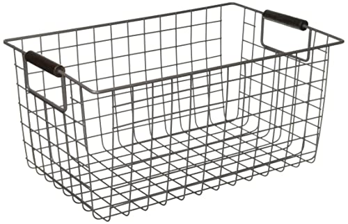 パール金属 バスケット ブラウン Mサイズ ワイヤーバスケット 木柄 N8319(3.0)