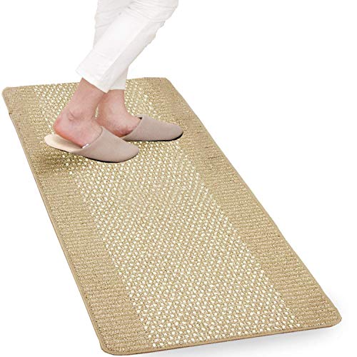 オカ A 優踏生 洗いやすいキッチンマット ベージュ 約60c×180c 洗える 台所マット ロング おしゃれ ずれない すべり止め