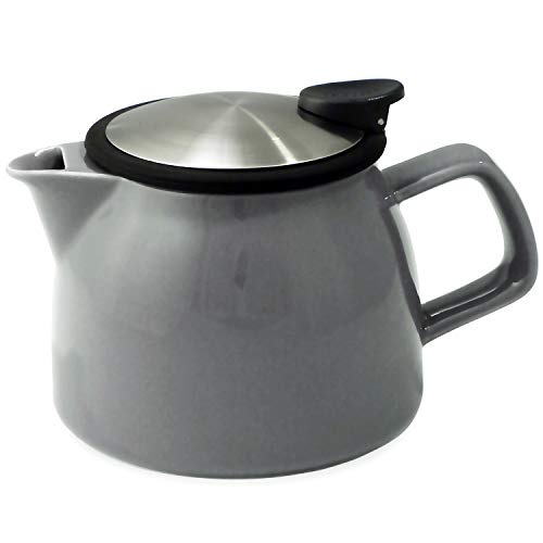 フォーライフ ティーポット 陶器 470l 23杯用 茶こし付き 食洗機対応 本体電子レンジ対応 蓋が落ちない 片手で注げる グレー ベルティー