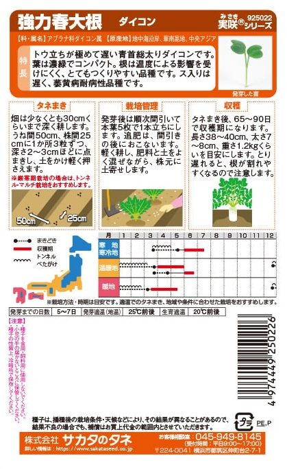 サカタのタネ「ダイコン 強力春大根」のタネ　[内容量:4ml]