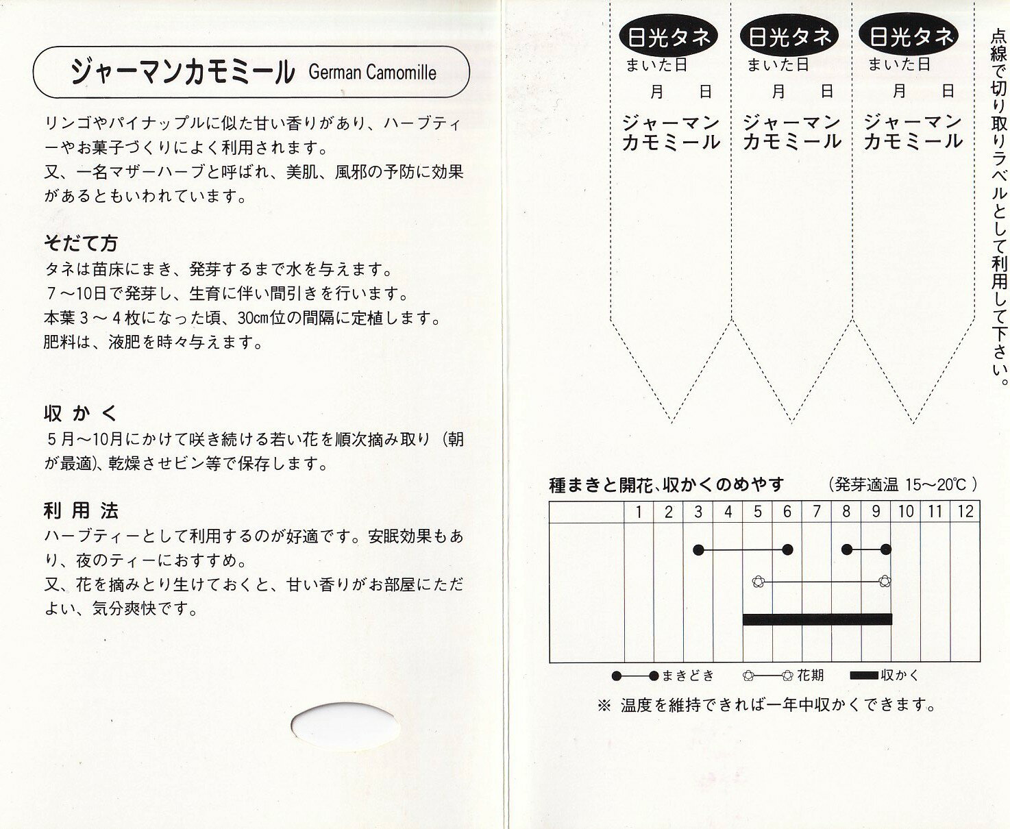 日光種苗　ハーブ ジャーマンカモミールのタネ［内容量:10ml］