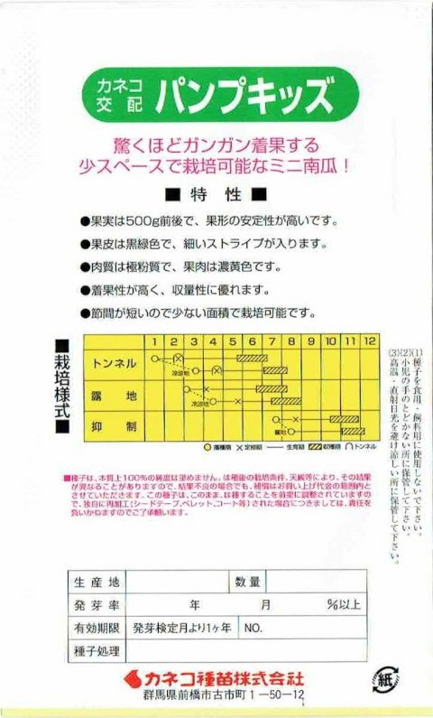 カネコ種苗　ミニカボチャ　パンプキッズ　[内容量：約9粒]