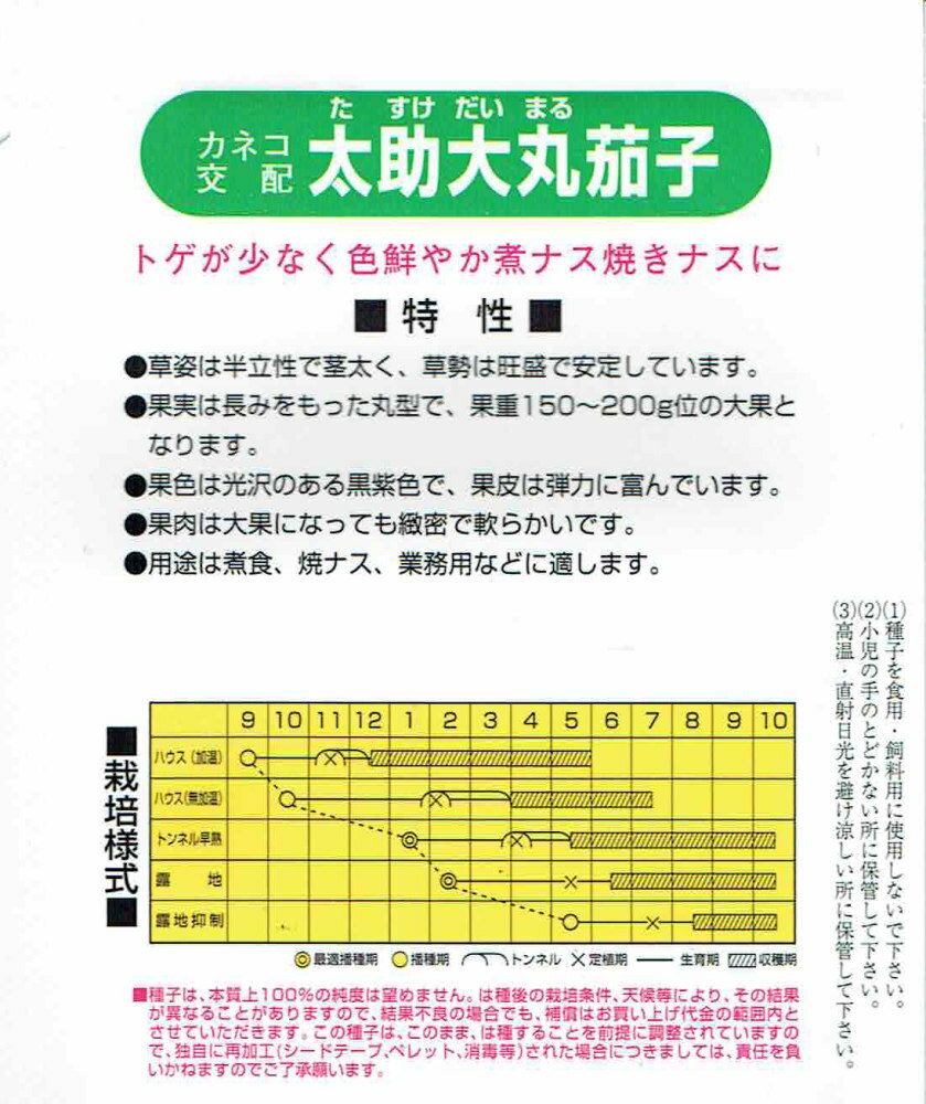 カネコ種苗 ナス 太助大丸茄子のタネ(たすけだいまるなす)[内容量：約70粒]