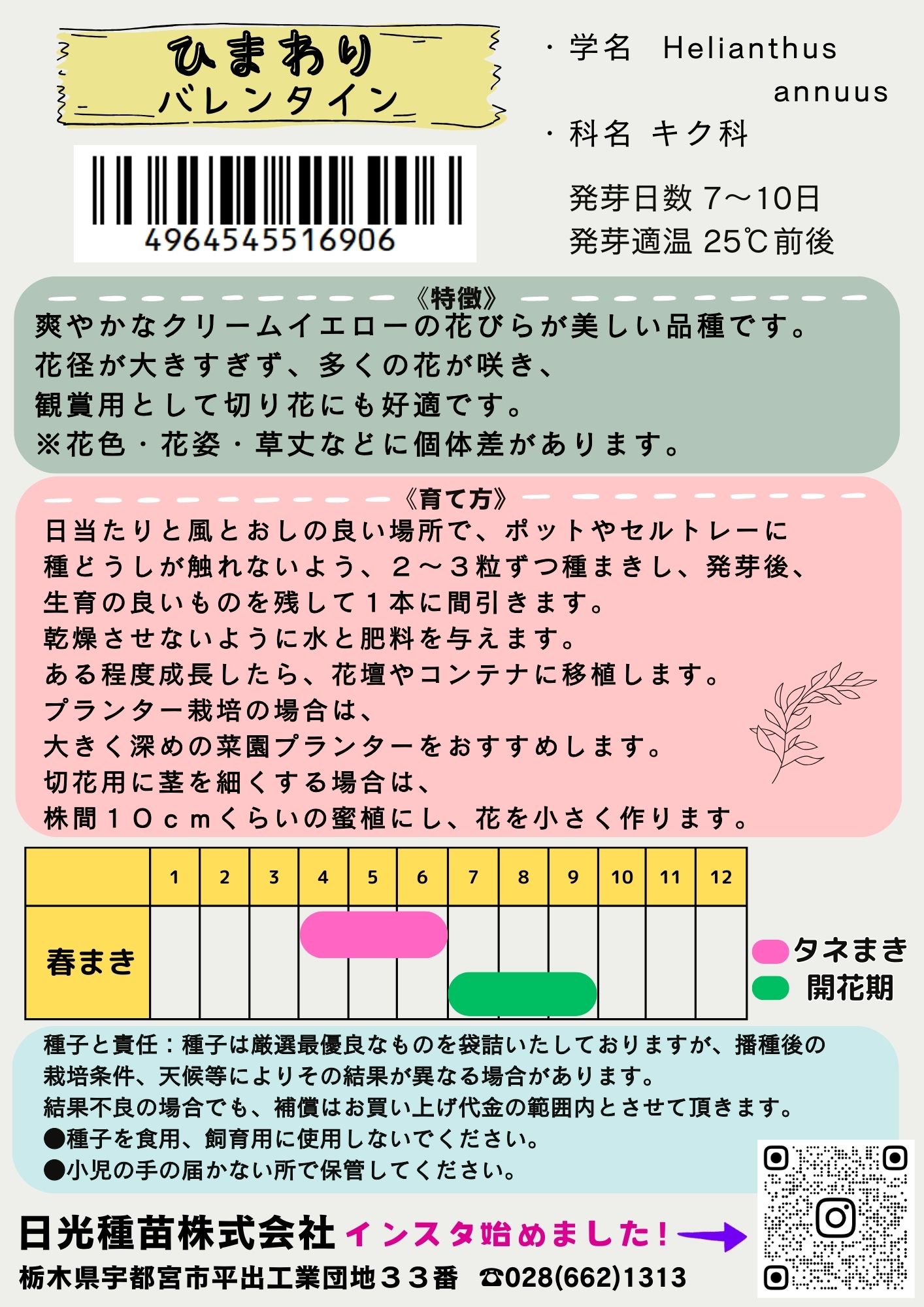日光種苗 ヒマワリ バレンタインのタネ[内容量：10ml（約250粒）]