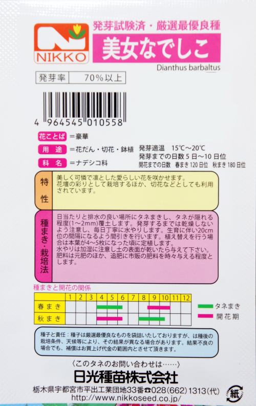 日光種苗　美女なでしこ 0.5mL【1055】【春・秋】 【郵送対応】