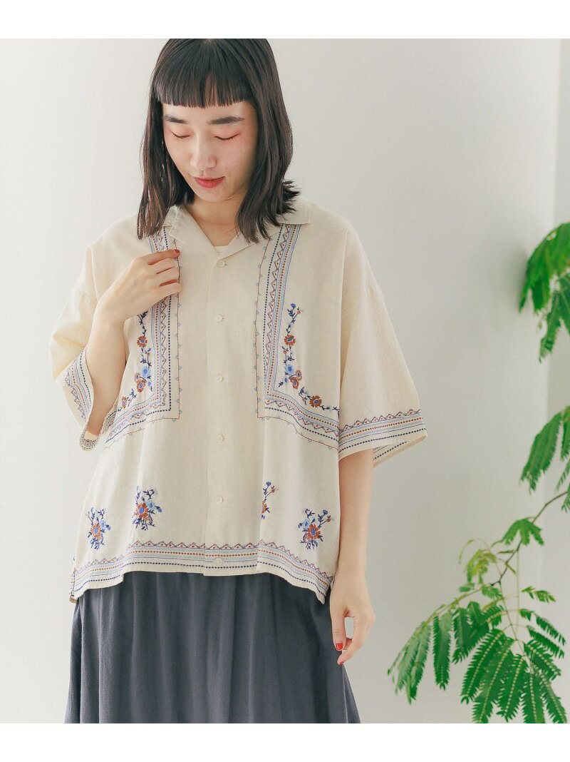 フラワーエンブロイダリーシャツ niko and ... ニコアンド トップス シャツ・ブラウス ネイビー ブルー ホワイト【送料無料】[Rakuten Fashion]のサムネイル