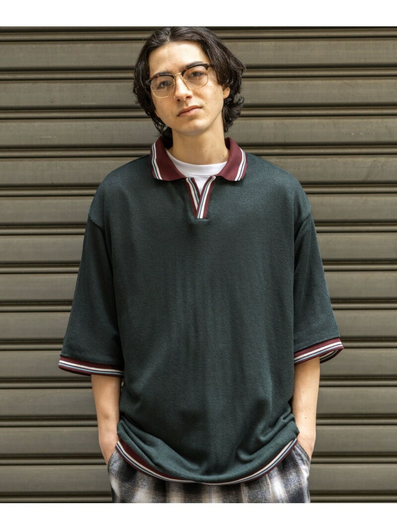 配色スキッパーポロ niko and ... ニコアンド トップス ポロシャツ ホワイト ブラウン ネイビー【送料無料】[Rakuten Fashion]