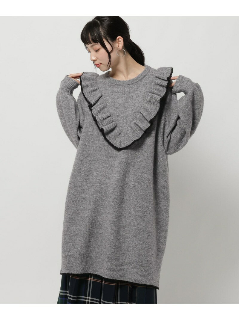 ニットフリルチュニックワンピース niko and ... ニコアンド ワンピース・ドレス チュニック グレー ブラック【送料無料】[Rakuten Fas..