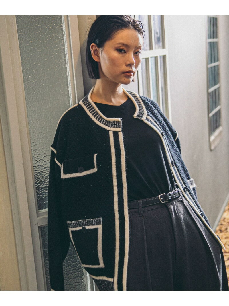 [MODE NORM CORE] バイカラートリムニットカーディガン niko and ... ニコアンド トップス カーディガン ブラック グレー ホワイト【送料無料】[Rakuten Fashion]のサムネイル