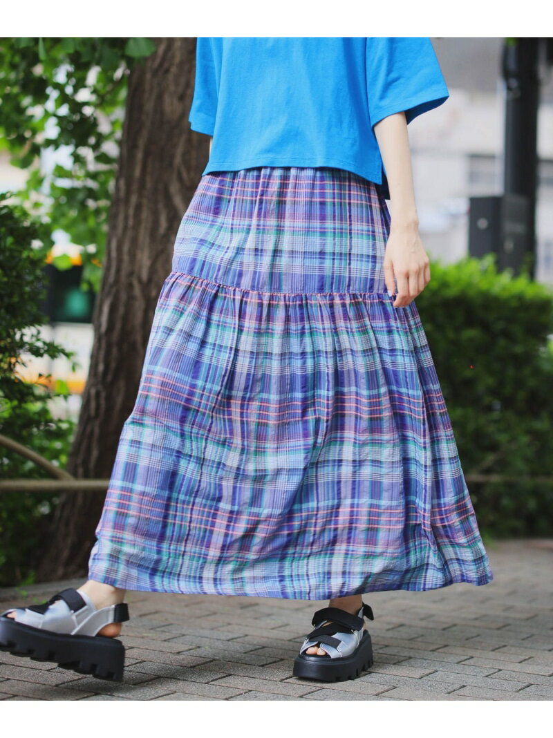 【清原果耶さん着用アイテム】サッカーチェックティアードスカート niko and ... ニコアンド スカート ロング・マキシスカート ブルー イエロー ネイビー【送料無料】[Rakuten Fashion]のサムネイル