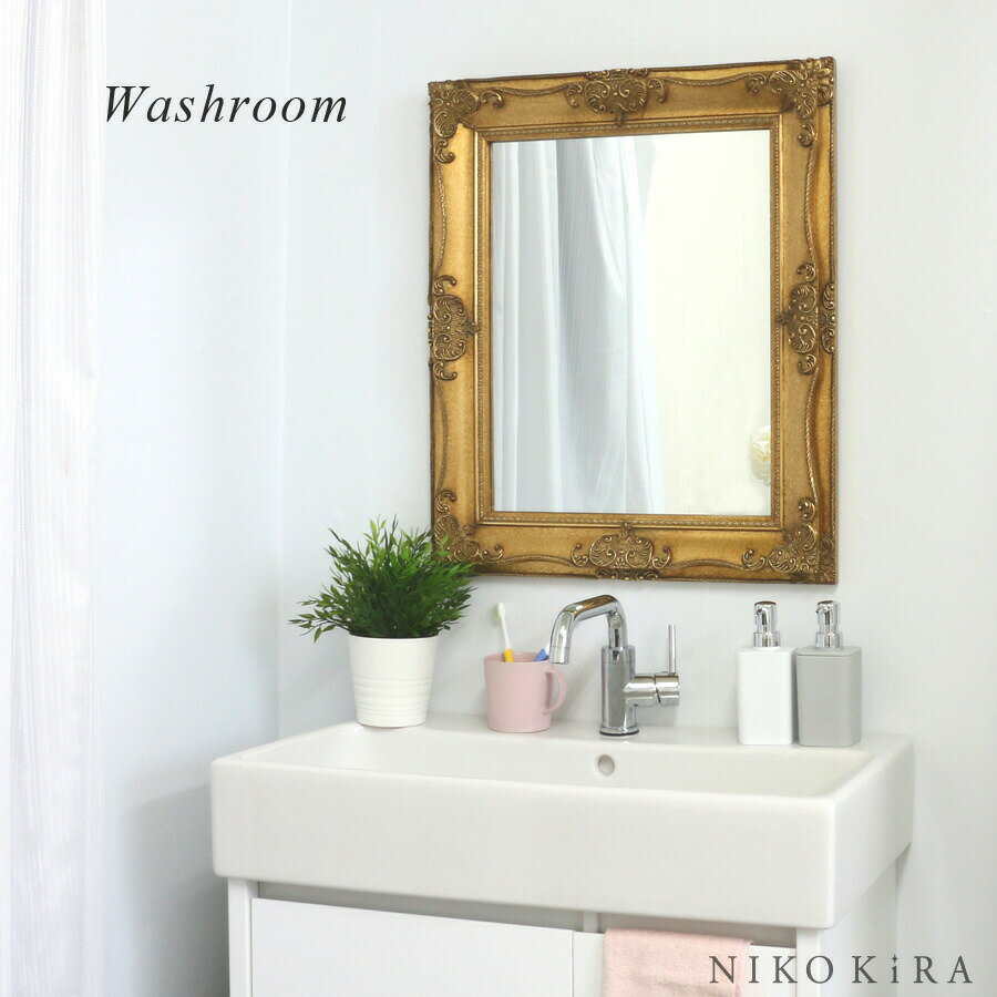 【LINE登録300円OFFクーポン】 鏡 壁掛け おしゃれ 壁掛けミラー ウォールミラー アンティーク 65cm 55cm フック付き 北欧 北欧風 木 木製 フレーム 鏡台 ミラー 玄関 トイレ 洗面所 メイク鏡 ドレッサー 化粧鏡 シャビー ゴールド 金 ミラー 賃貸 アーサー L