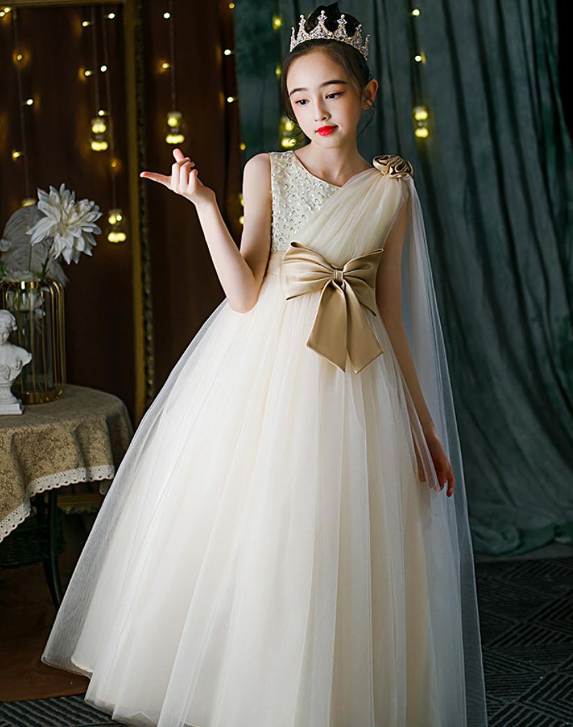 女の子 フォーマルドレス プリンセスドレス シングルショルダー 蝶ネクタイ ウェディング パーティー 七五三 発表会 誕生日 ロング ショート スカート 110cm 120cm 130cm 140cm 150cm 160cm 170cm 白 ピンク シャンパン