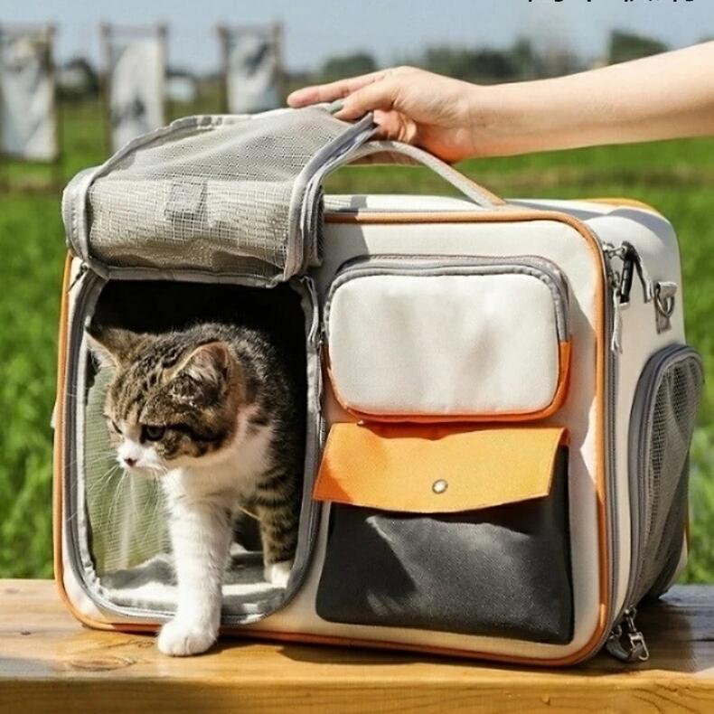 ボストンキャリー 猫用 ボストンキャリーバッグ 3面メッシュ 通気性 折りたたみ式 軽量 日よけカーテン..