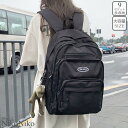  大容量 ロゴ刺繍 黒リュックサック  バッグ バックパック 9ポケット A4 通勤 通学 メンズ レディース 韓国 女子 プチプラ トレンド 人気 シンプル カジュアル ユニセックス 男女兼用