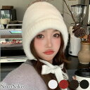 紐付き フードニットキャップ【即納】韓国カジュアル 韓国ガーリー 秋 冬 雪遊び スノボ スキー キャンプ フード帽 イヤーマフ イヤマフ 耳当て リボン 冬小物 暖かい レディース 韓国 Y2Kファッション 韓国ストリート 流行り トレン 2509rss