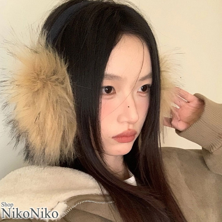 ボリューム MIXフェイクファー イヤーマフ【即納】 雪遊び スケート スノボ スキー アウトドア レジャー キャンプ ミックスファー もこもこ 冬小物 防寒対策 暖かい レディース 韓国 Y2Kファッション 韓国ストリート 流行り トレンド かわいい