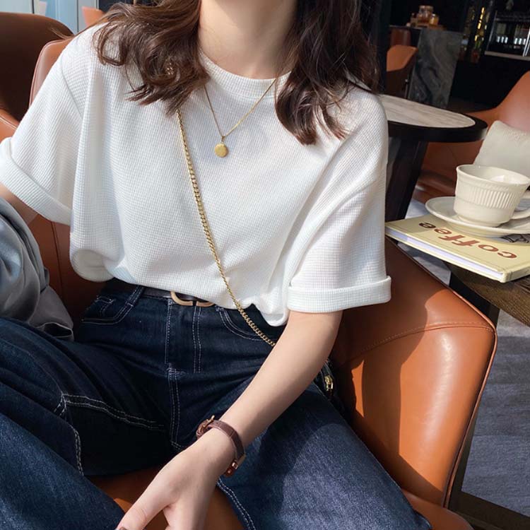 Crew Neck - 新生活 カットソー tシャツ クルーネック ニット 半袖 春夏 大きいサイズ 春 夏 ストレッチ サマーニット 5分袖 シンプル レディース トップス ニットソー 重ね着 セーター 接触冷感 薄手 細見え オフィス カジュアル 大人