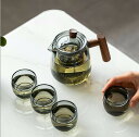 新生活 耐熱ガラス 急須 木製持ち手 ティーポット 茶こし付き ティーセット ガラス製ポット ガラスグラス カップセット 茶器セット 台湾茶器 紅茶 フルーツティー リーフティー 花茶 工芸茶 ハーフティー に 直火可