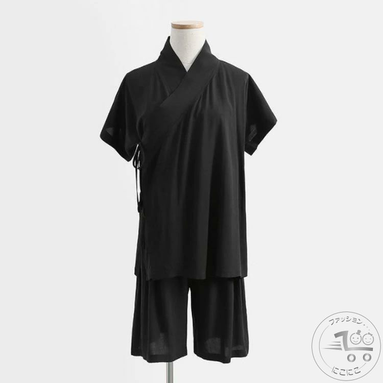 新生活 夏用 涼しい 薄手 肌襦袢 半襦袢 上下セット メンズ レディース 男女兼用 ステテコ ショートパンツ 襦袢 肌着 2点セット 和装 浴衣 着物 下着 Tシャツ 洗える 衿付き インナー 半袖 オールシーズン 春 夏 秋 冬