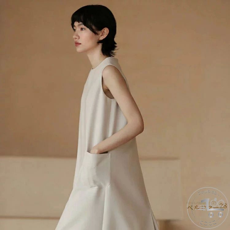 新生活 ノースリーブ ロング ワンピース クルーネック 丸首 Aライン バックスリットノースリーブワンピース 涼しい しわになりにくい ポケット 春 夏 秋 大人可愛い 大きいサイズ きれいめ フォーマル 20代 30代 40代