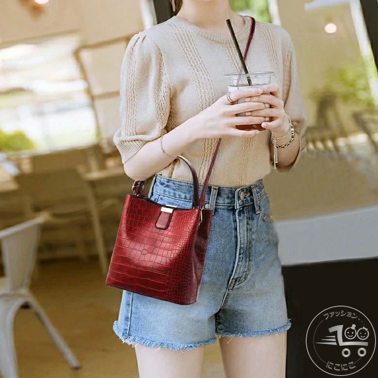 新生活 2wayバッグ ショルダーバッグ ハンドバッグ 斜め掛け 肩掛け 手提げ レディース 女性 クロコ調 ..