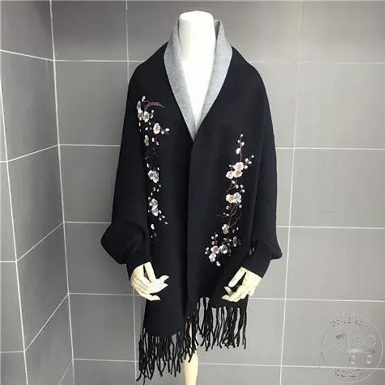 新生活 マフラー ショール 袖付き ポンチョストール カーデ ポンチョコート コーディガン フリンジ付き アウター 暖かい 結婚式
