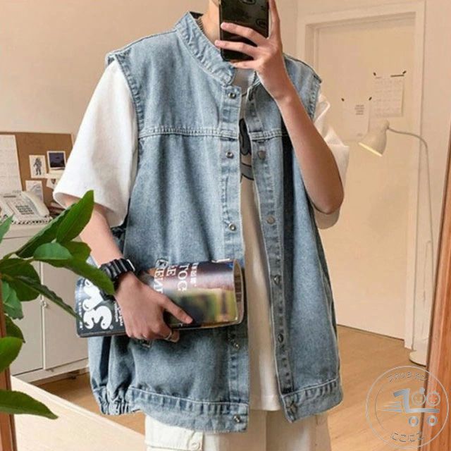 新生活 重ね着 Gジャン ビッグシルエット オーバーサイズ ゆったり ノースリーブ デニムジャケット メンズ デニム