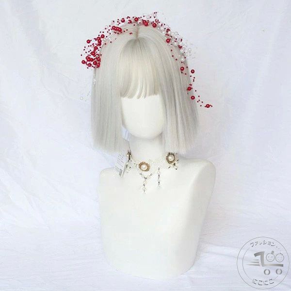 Full Wigs （Male） - 新生活 ナチュラル 前髪あり ぱっつん 切りっぱなしボブ ふんわり前髪 ハロウィン レディース ショート ホワイト 白銀色 フルウィッグ