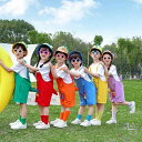 新生活 女の子 演出服 キッズ サロペット オーバーオール 男の子 子供用 ダンス衣装 春夏秋 幼稚園 おしゃれ カラフル カラーサロペット 薄手 卒業写真撮影 発表会 卒園式 ジュニア チーム揃い かわいい恐竜テール! 応援団 HIPHOP