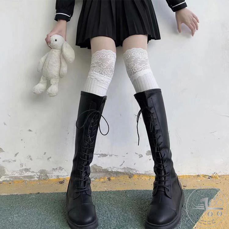 新生活 花柄レース ハイソックス ニーハイソックス レディース オーバーニー 伸縮性 秋 スニーカー ブーツ 靴下 ローファー ニーハイソックス あたたかい 冬 韓国 ファッション