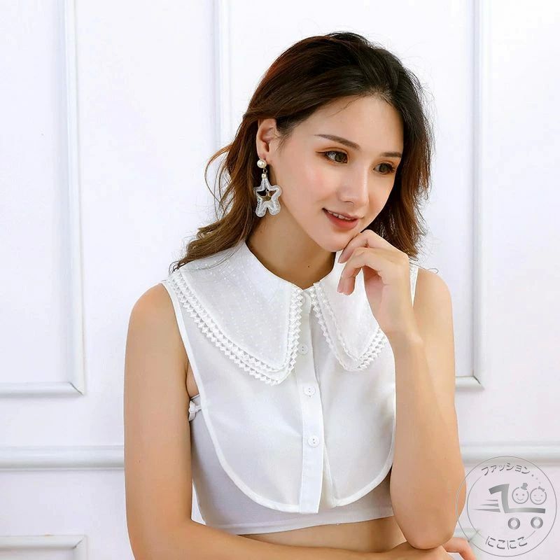 新生活 付け襟 レディース ブラウス風 フェイクカラー 女性 レース スクエアカラー 四角い襟 シフォン風 大きい 大きめ 重ね着 上品 可愛い おしゃれ ファッション小物 ホワイト