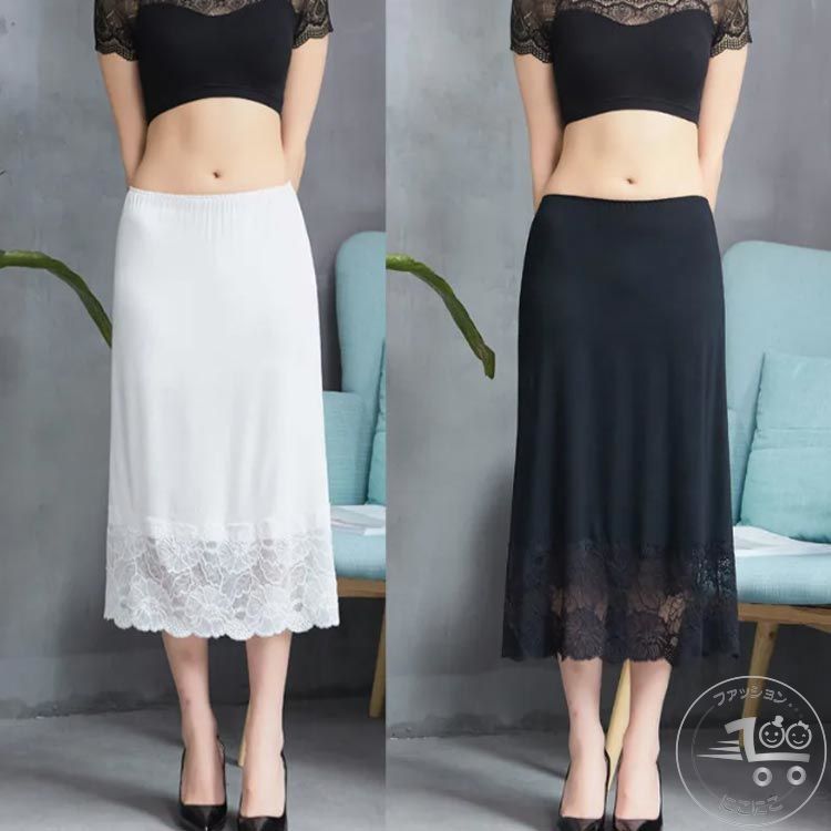 新生活 コート ロング丈 ペチ 膝下丈 重ね着 インナー レース キレイめ レディース ドレスインナー