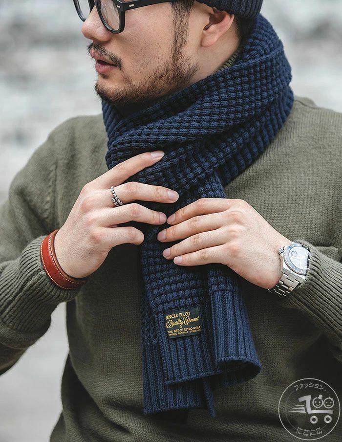 秋 おしゃれ カジュアル 紳士 高級 ビジネス 防風 防寒 厚手 メンズマフラー ケーブル編み 無地 ウール ストール ニット メンズ