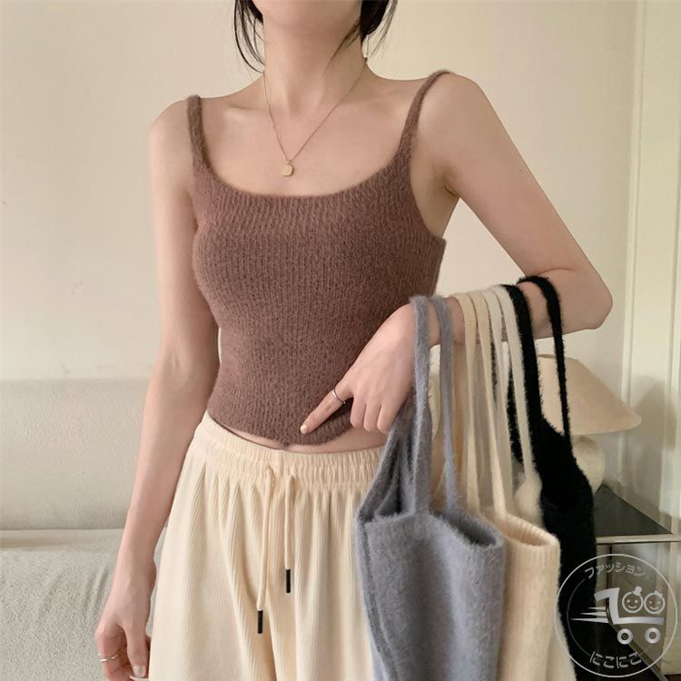 新生活 シャギーニット キャミソール インナー ふわふわ 冬 レディース シャギー トップス シャギーニ..