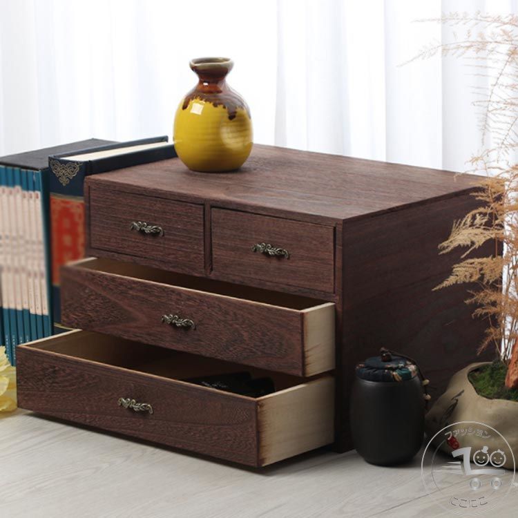 新生活 収納ケース A4 収納ボックス 引き出し収納 木製 机上収納 レターケース 引き出し 小物収納 化粧品収納 アクセサリー 収納ボックス 卓上収納 書類収納 桐 ミニチェスト 2段 3段 横型引き出し アンティーク レトロ 和風
