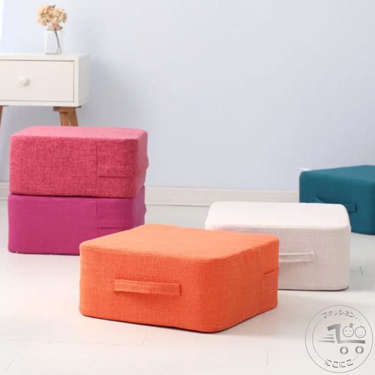 新生活 フロアクッション 座布団 座椅子 スクエアクッション 正方形 厚さ20cm 高反発 コンパクト 四角 極厚 リビング ダイニング クッション 布地 モダン シンプル 持ち運び 持ち手付き スツール 瞑想 座禅